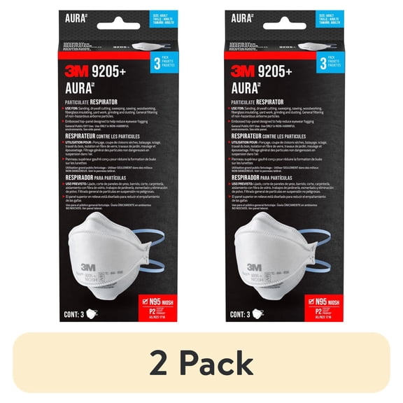 (2 pack) 3M N95 Aura Particulate Respirator 9205+, 3 Pack