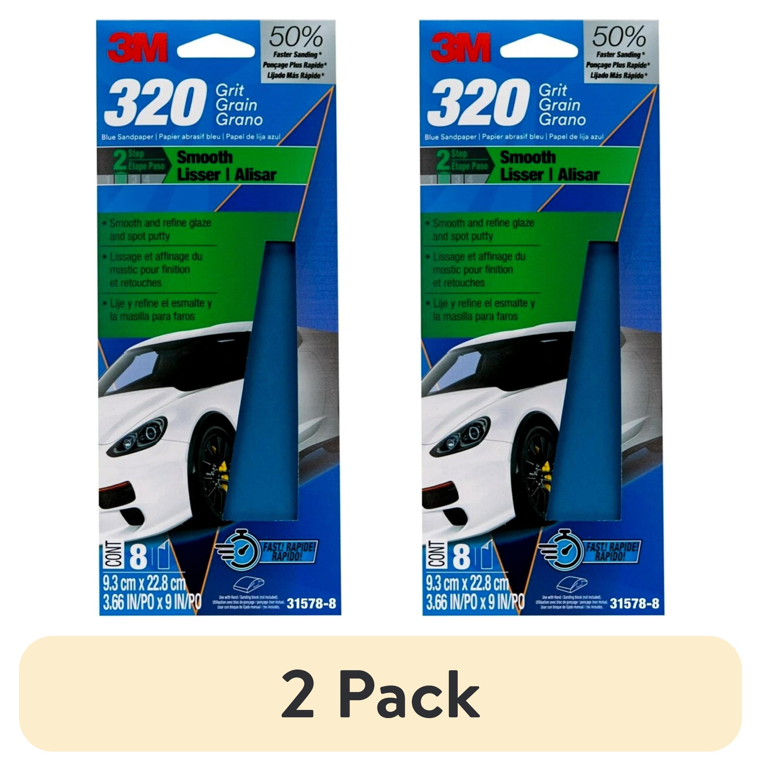 (2 pack) 3M Blue Technology Sandpaper , 3 2/3 in x 9 in, 320 Grit, 8-Pack