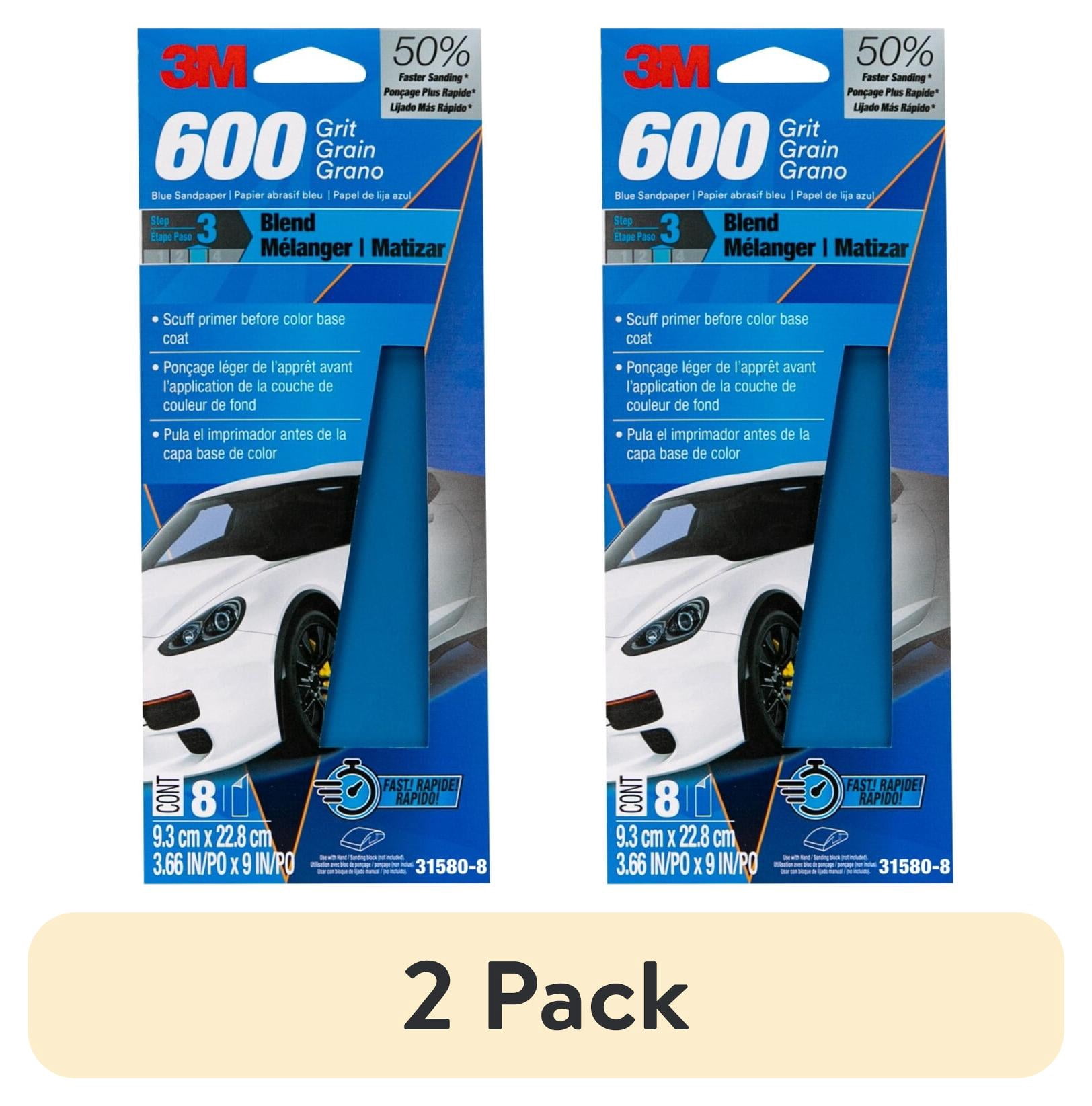 (2 pack) 3M Blue Technology Sandpaper , 3 2/3 in x 9 in, 600 Grit, 8-Pack