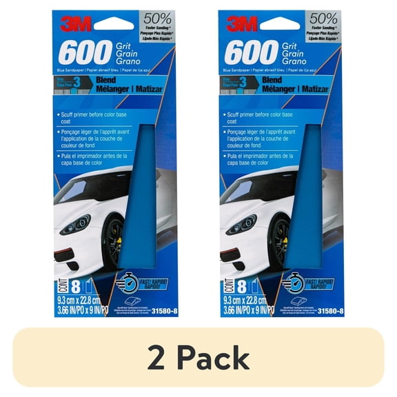 (2 pack) 3M Blue Technology Sandpaper , 3 2/3 in x 9 in, 600 Grit, 8-Pack