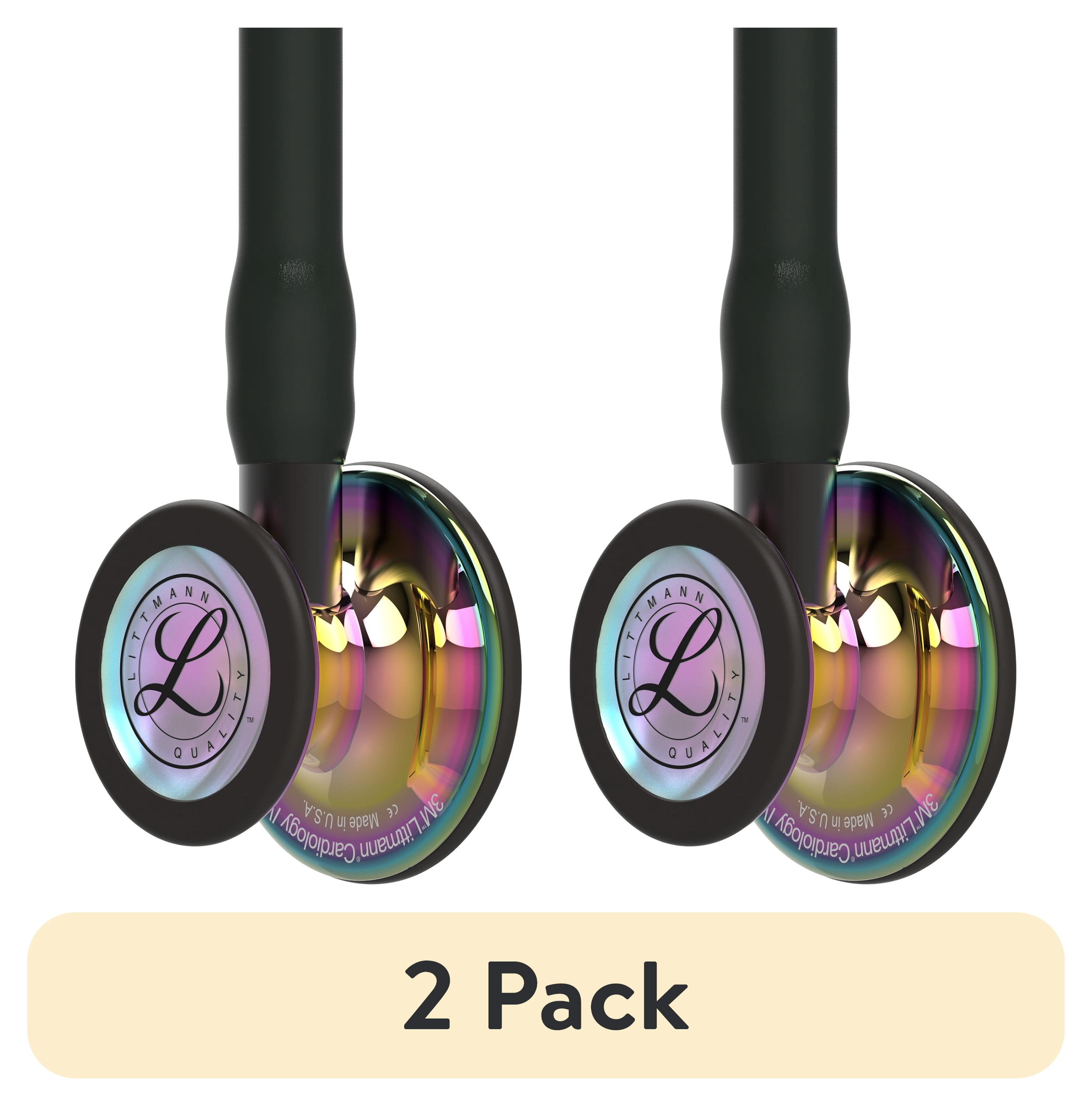 (2 pack) 3M Littmann Cardiology IV Diagnostic Stethoscope, 6240, Stainless Steel High Polish Rainbow-Finish Chestpiece, 27" Black Tube, Smoke Stem
