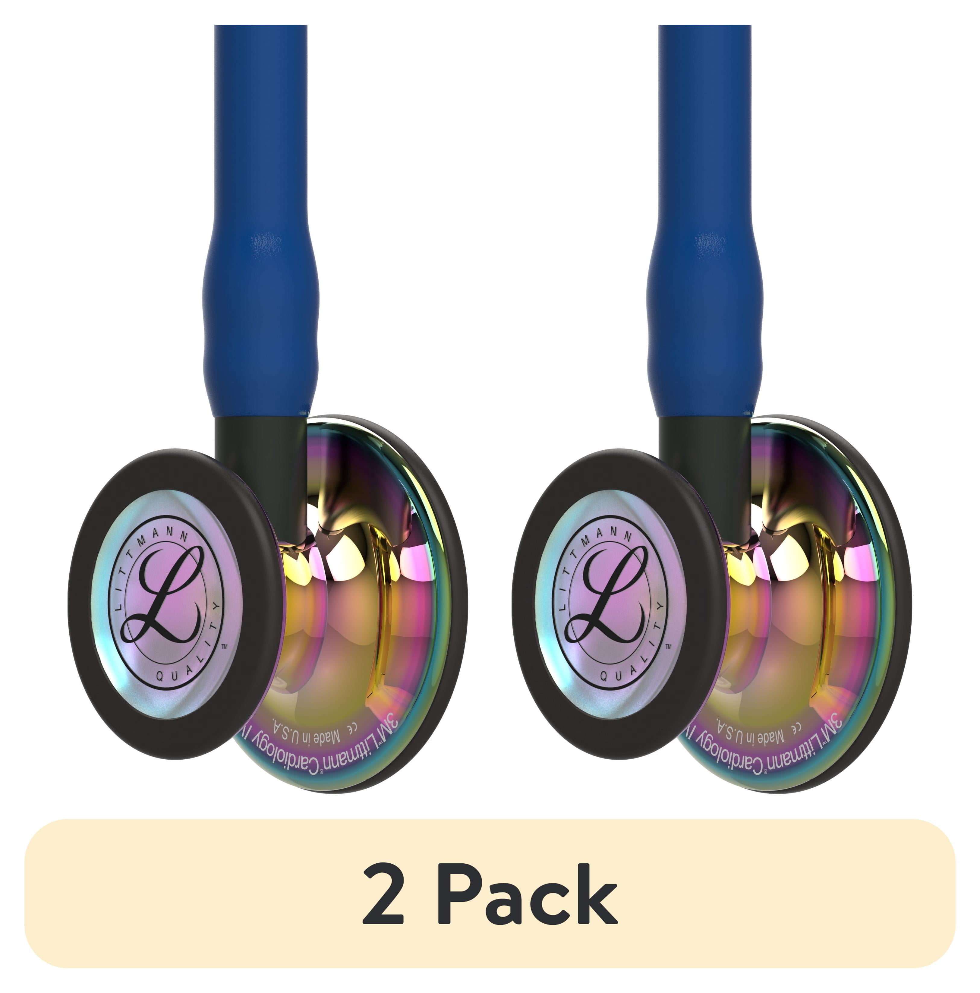 (2 pack) 3M Littmann Cardiology IV Diagnostic Stethoscope, Stainless Steel High Polish Rainbow-Finish Chestpiece, 27" Navy Blue Tube, Black Stem and Headset