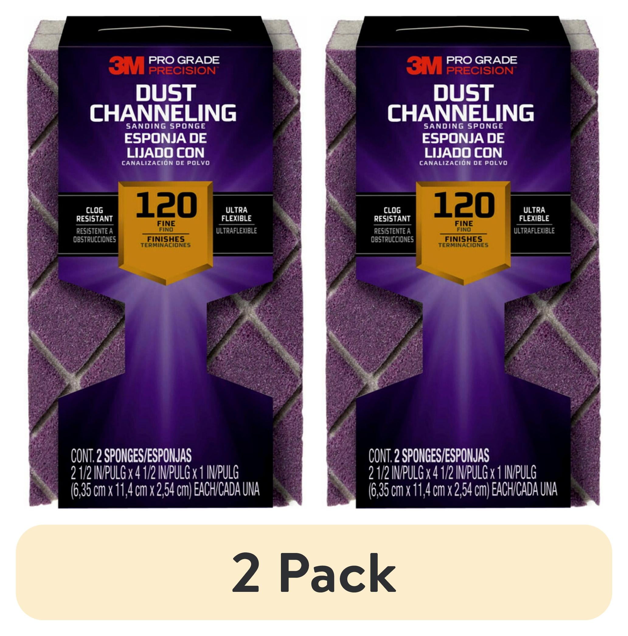 (2 pack) 3M Pro Grade Precision Sanding Block, Dust Channeling, 4.5 in. x 2.5 in. x 1 in., 120 Grit, Fine, 2 Sponges