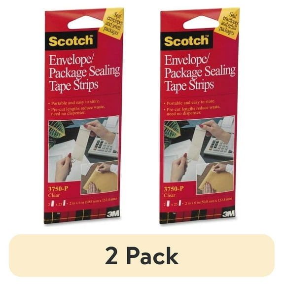 3M Scotchâ„¢ Package Sealing Tape Sheets, 2" x 6" 2" Width x 6" Length - 3" Core - Synthetic Rubber Backing - Commercial Grade - 2 / Pack - Clear