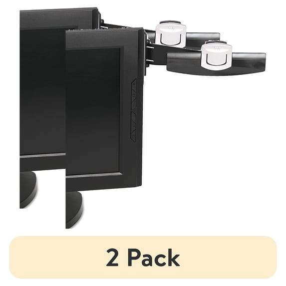 (2 pack) Swing Arm Copyholder, Adhesive Monitor Mount, 30 Sheet Capacity, Plastic, Black/Silver Clip