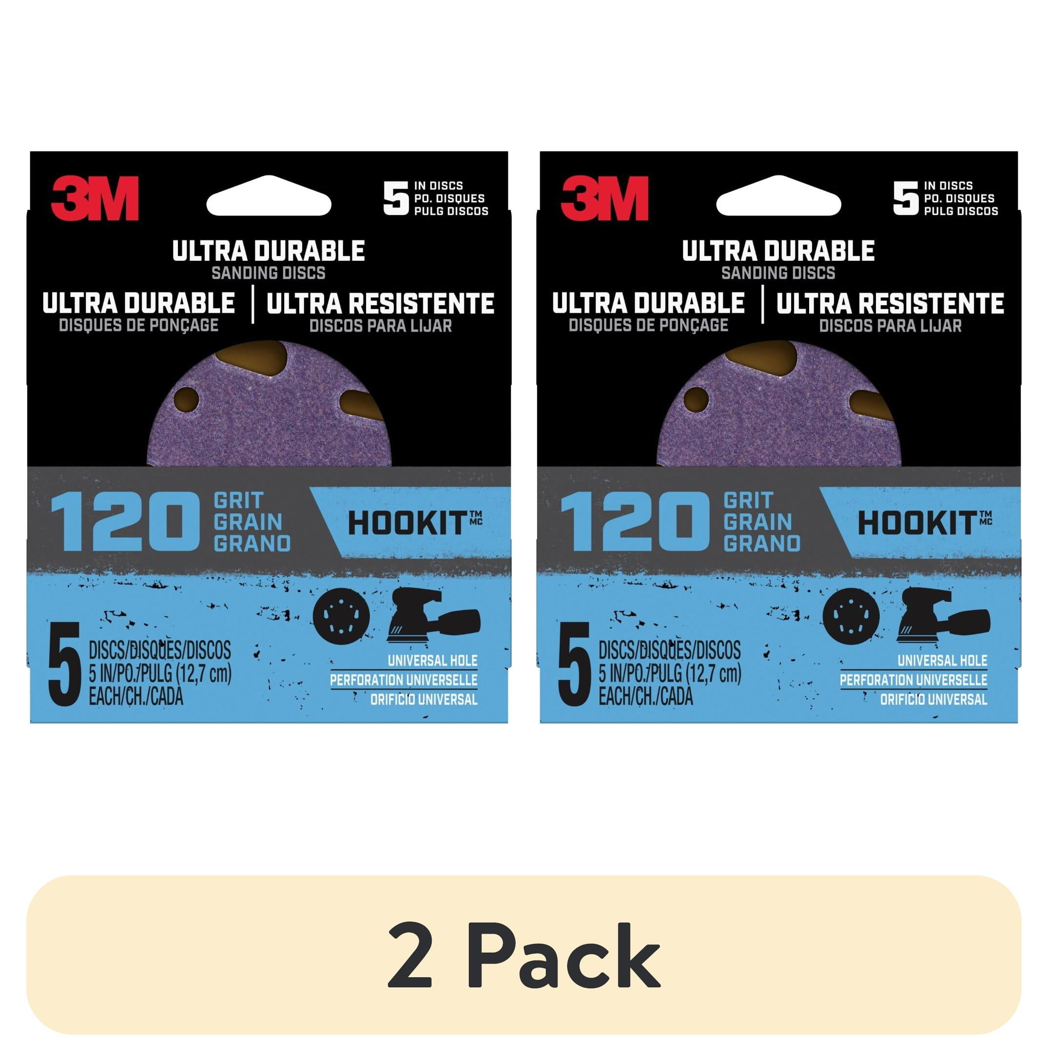 (2 pack) 3M Ultra Durable 5 inch Power Sanding Discs, 120 Grit, Universal Hole, 5 Pack