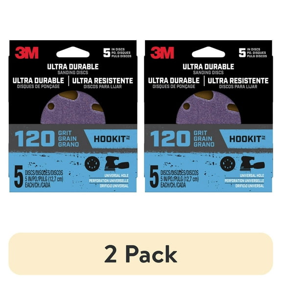 (2 pack) 3M Ultra Durable 5 inch Power Sanding Discs, 120 Grit, Universal Hole, 5 Pack