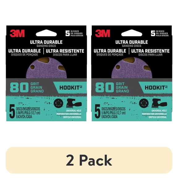 (2 pack) 3M Ultra Durable 5 inch Power Sanding Discs, 80 Grit, Universal Hole, 5 Pack