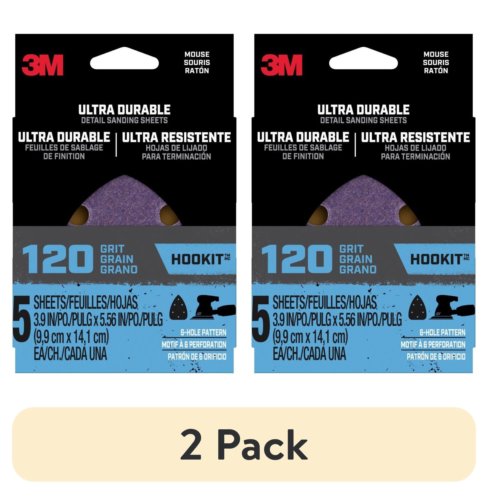 (2 pack) 3M Ultra Durable Power Sandpaper, 120 Grit, 6 Hole, 3.9 in. x 5.56 in., 5/pack