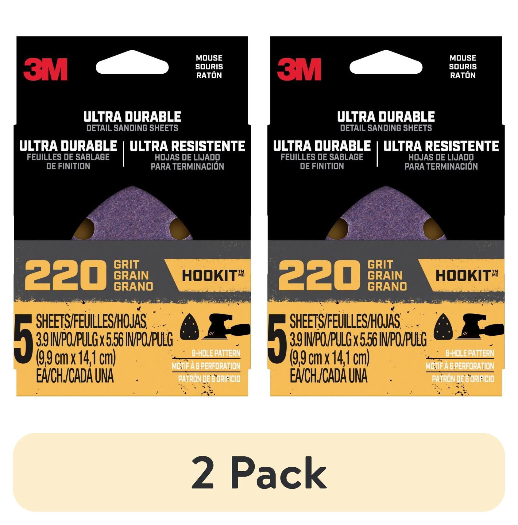 (2 pack) 3M Ultra Durable Power Sandpaper, 220 Grit, 6 Hole, 3.9 in. x 5.56 in., 5/pack