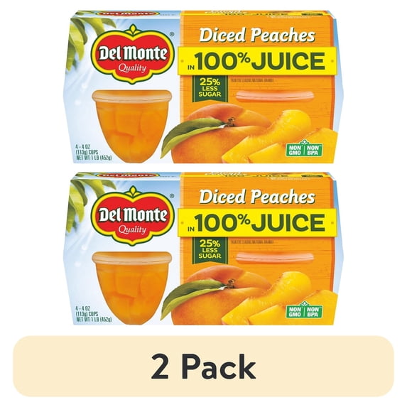 (2 pack) Del Monte Diced Peaches Fruit Cup Snacks in 100% Juice, 4 oz ...
