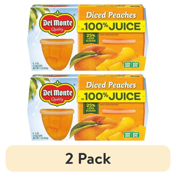 (2 pack) (4 Cups) Del Monte Diced Peaches Fruit Cup Snacks, 100% Juice, 4 oz