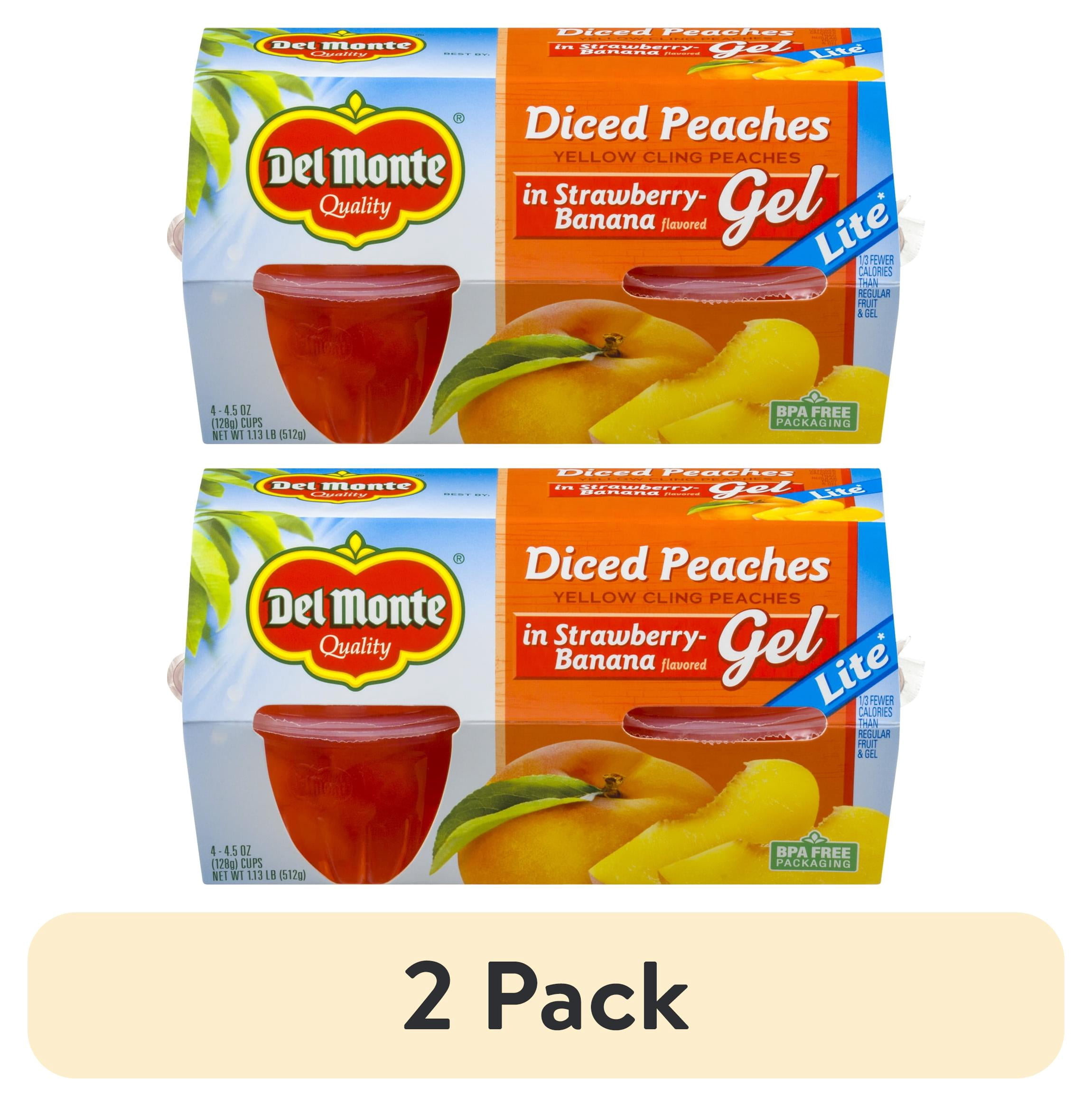 (2 pack) (4 Cups) Del Monte Diced Peaches in Strawberry-Banana Flavored Gel, 4.5 oz cups