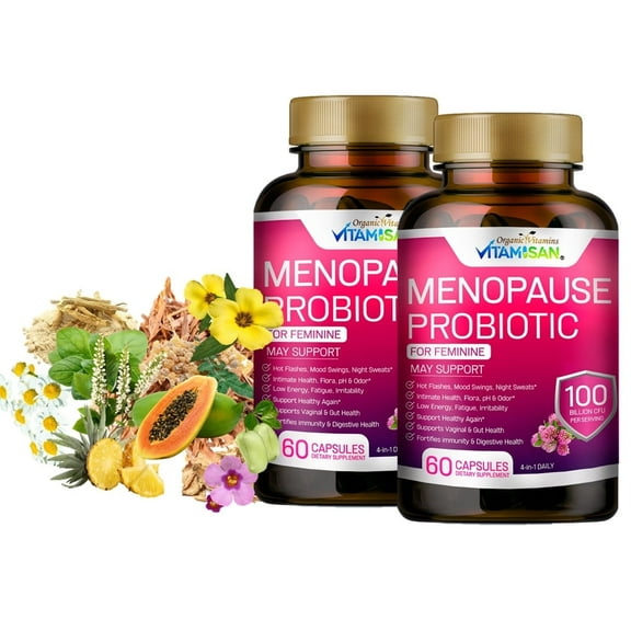 Vitamisan 2 Pack 4-in-1 Daily Feminine Support with Black Cohosh for Menopause & Digestive Health, 60 ct