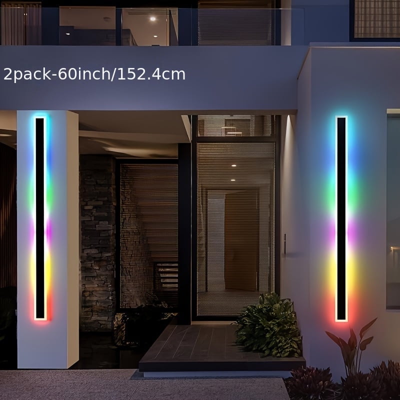 2-pack 40/60 inch long wall light, Modern Exterior wall lighting fixtures LED wall Sconces, remote control, app control, black and silver