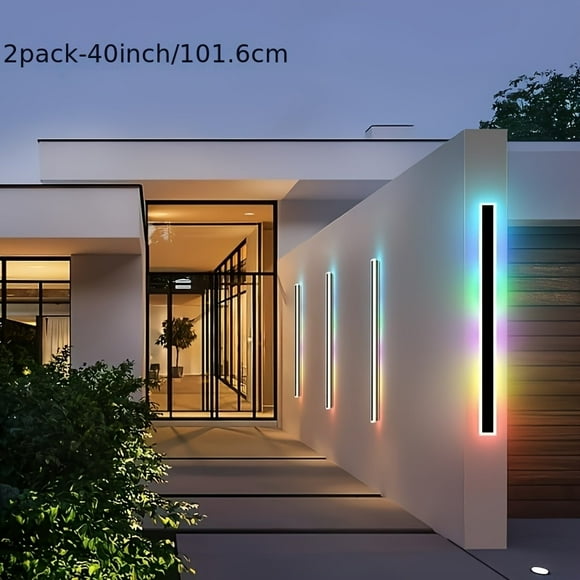 2-pack 40/60 inch long wall light, Modern Exterior wall lighting fixtures LED wall Sconces, remote control, app control, black and silver