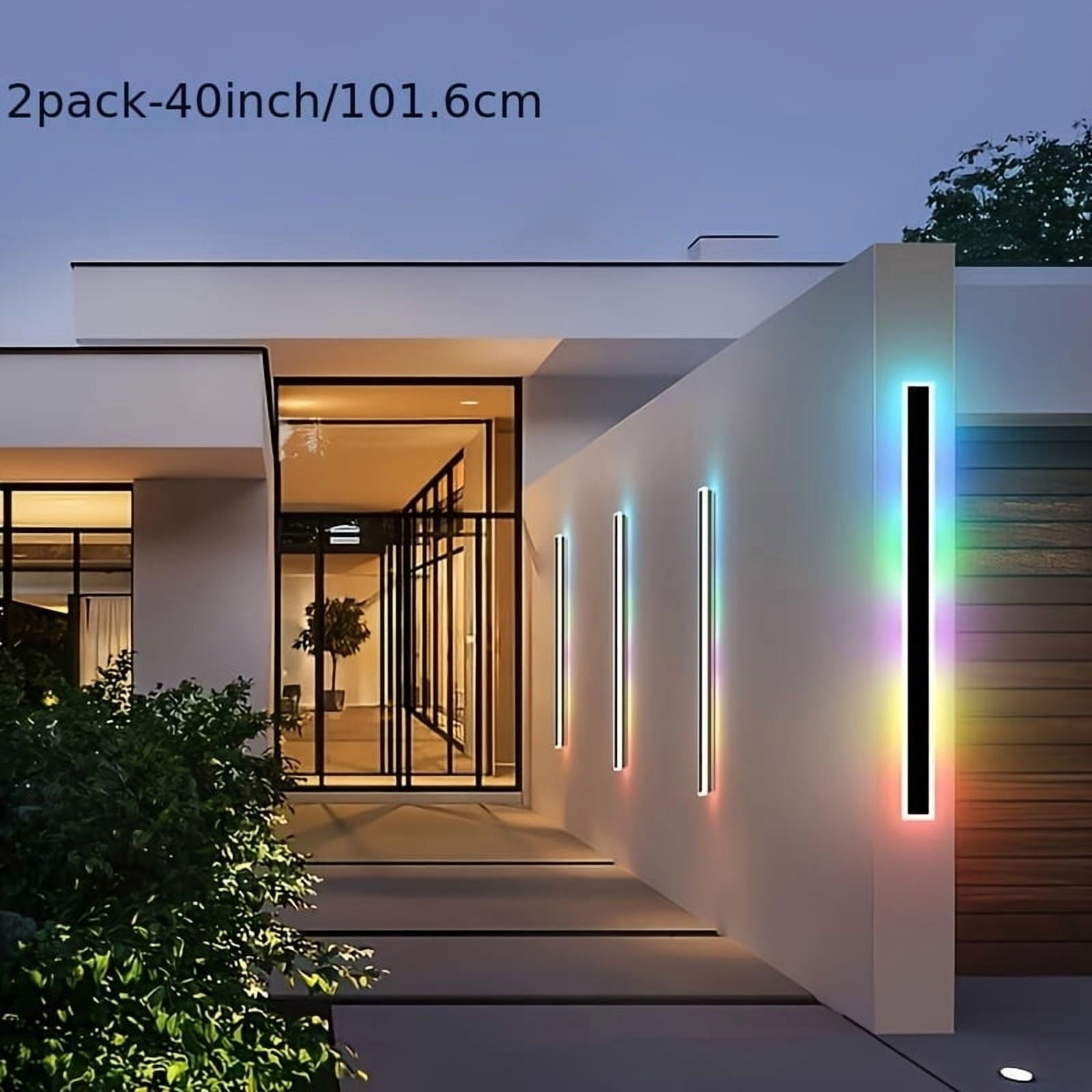 2-pack 40/60 inch long wall light, Modern Exterior wall lighting fixtures LED wall Sconces, remote control, app control, black and silver