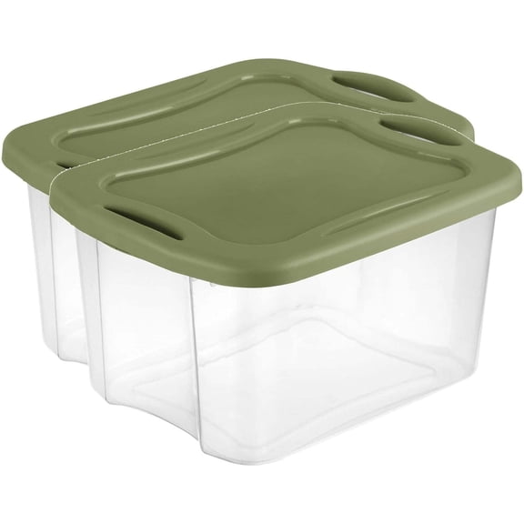 (2 pack) 40 Quart EZ Carry, Plastic Storage Bin, Full-Grip Handles, Green