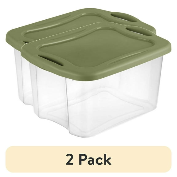 (2 pack) 40 Quart EZ Carry, Plastic Storage Bin, Full-Grip Handles, Green
