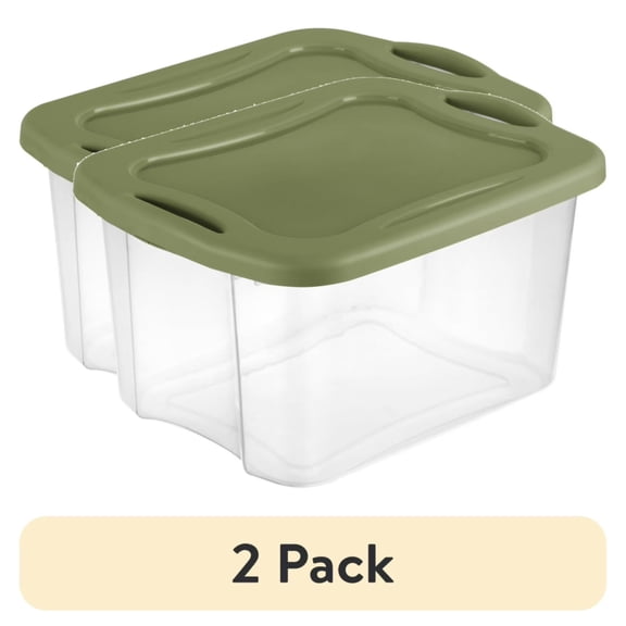 (2 pack)40 Quart Medium Storage Bin, Clear Plastic Storage Container with Full-Grip Handles, Green