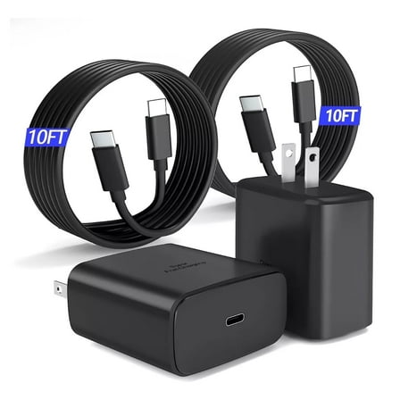 45W Super Fast Charger Type C 2Pack USB C Fast Charging Block Wall Charger with 2*10FT Cable Compatible with Samsung Galaxy S25/S24/S23 /S22/Ultra/S25/S24/S23 /S22/Plus