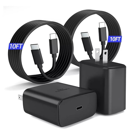 45W Super Fast Charger Type C 2Pack USB C Fast Charging Block Wall Charger with 2*10FT Cable Compatible with Samsung Galaxy S25/S24/S23 /S22/Ultra/S25/S24/S23 /S22/Plus