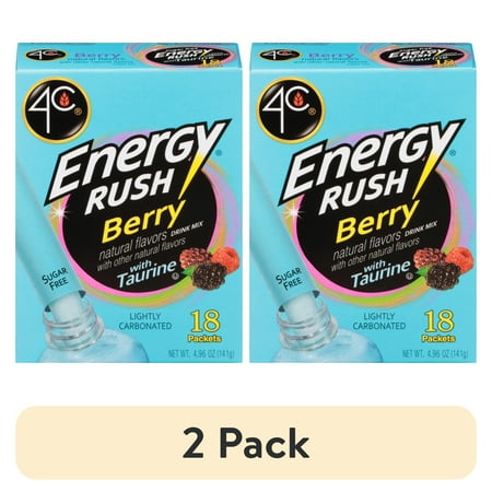 (2 pack) 4C Totally Light 2 go Energy Rush Berry Drink Mix, 14 ct