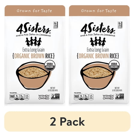 (2 pack) 4Sisters Long Grain Organic Brown Rice, 32 oz