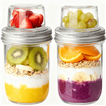2 pack 4oz 16 oz Overnight Oats Containers with Lids,Glass Storage Containers with Lids,Wide mouth Glass Jars,Canning Jars Glass Food Storage Containers for Snacks Containers Yogurt Spice