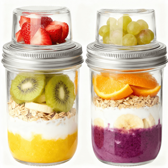 2 pack 4oz 16 oz Overnight Oats Containers with Lids,Glass Storage Containers with Lids,Wide mouth Glass Jars,Canning Jars Glass Food Storage Containers for Snacks Containers Yogurt Spice