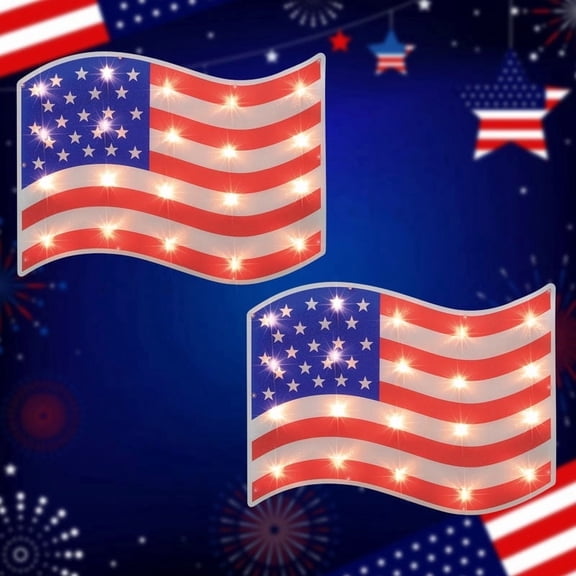 2 pack 4th of July 20-LED American Flag String Lights, Patriotic 3-Color Festive Independence Day Decor