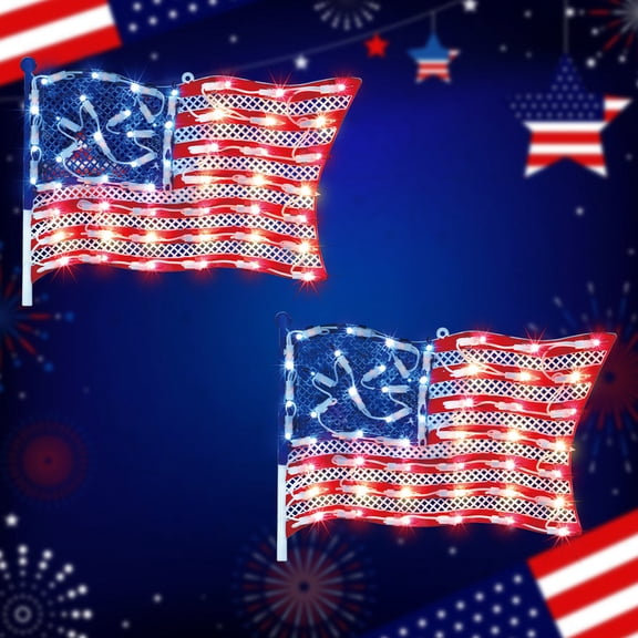 2 pack 4th of July 50-LED American Flag String Lights, 3-Color Patriotic Indoor Independence Day Decoration