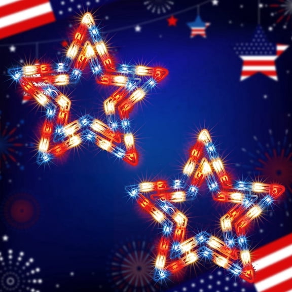 2 pack 4th of July 50-LED Star String Lights, 3-Color Patriotic Clear Blue Red Fairy Lights for Indoor Holiday Decor