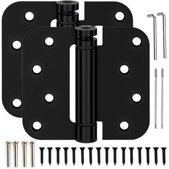 2-pack 4x4 inch matte black spring self-closing door hinges | heavy-duty adjustable tension hinges | rust-resistant indoor door hardware, suitable for residential and commercial use