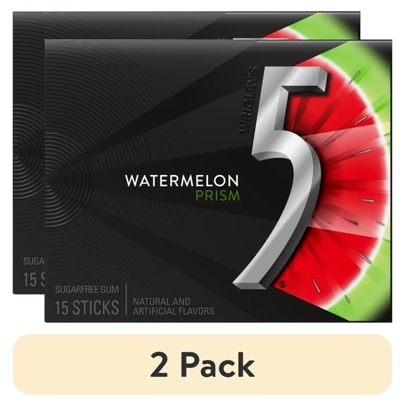 (2 pack) 5 Gum Watermelon Prism Sugar Free Chewing Gum - 15 Stick Pack