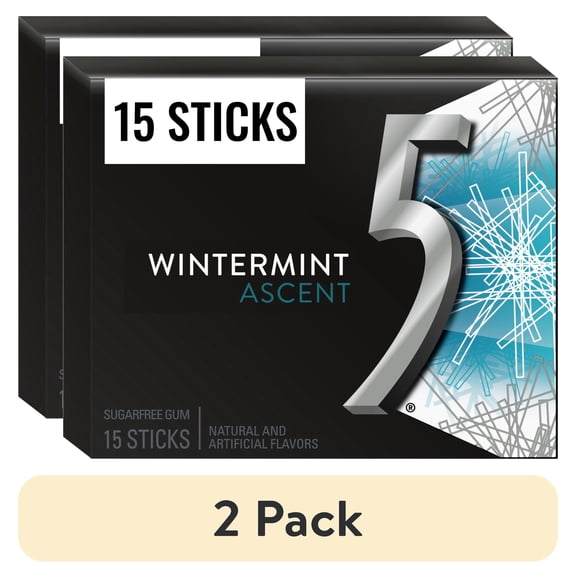 (2 pack) 5 Gum Wintermint Ascent Sugar Free Chewing Gum, Five Gum - 15 Sticks