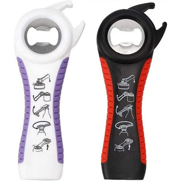 2 pack 5-in-1 Multi Function Plastic Grip Bottle Opener- Easily Opens Twist Caps, Bottle Caps, Canning Lids and Can Tabs (Black & White)