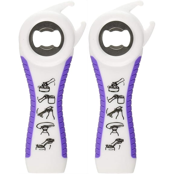 2 pack 5-in-1 Multi Function Plastic Grip Bottle Opener- Easily Opens Twist Caps, Bottle Caps, Canning and Can Tabs (White)
