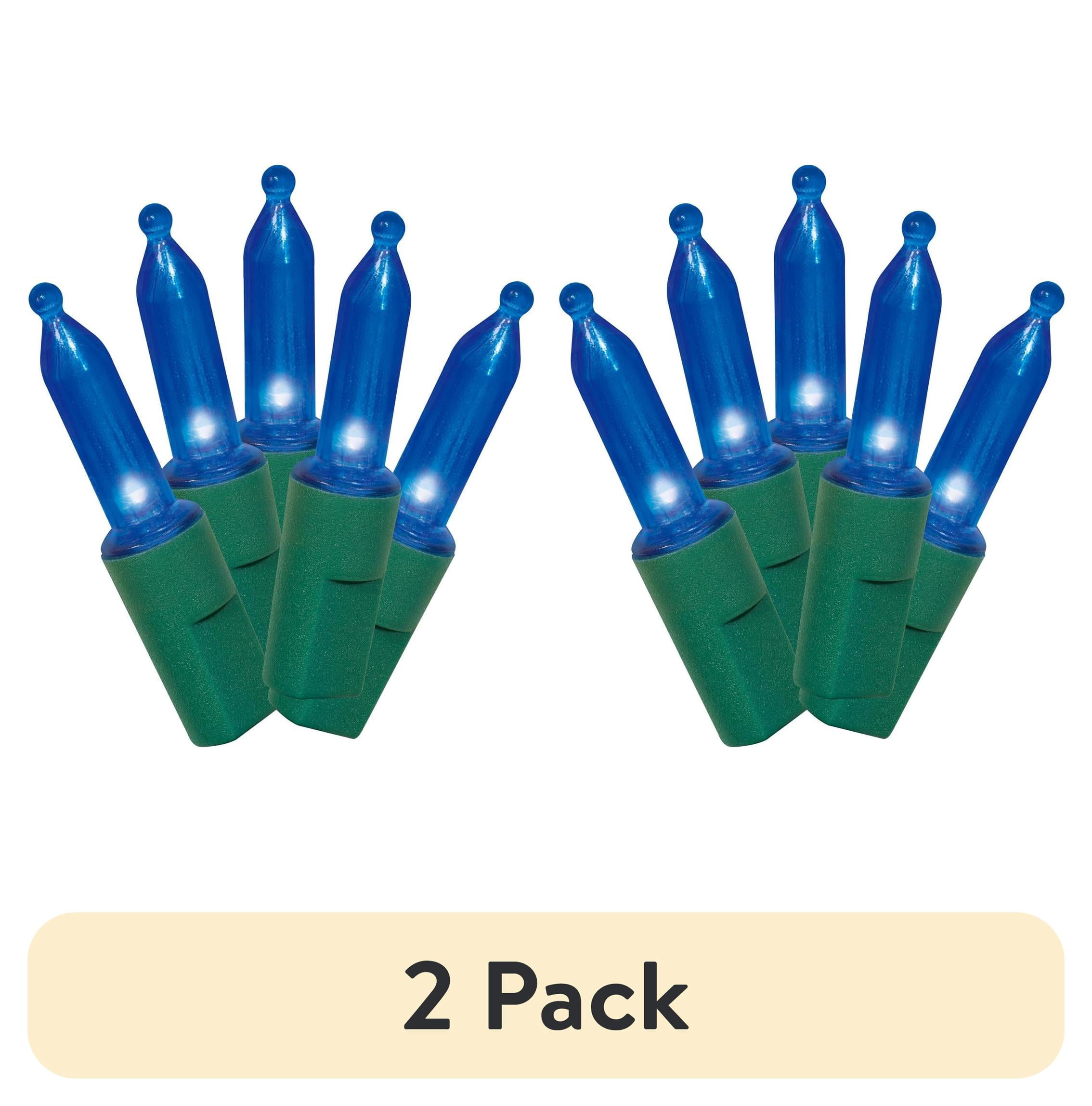 (2 pack) 50-Count Blue LED Mini Christmas Lights with Green Wire, 11', Holiday Time