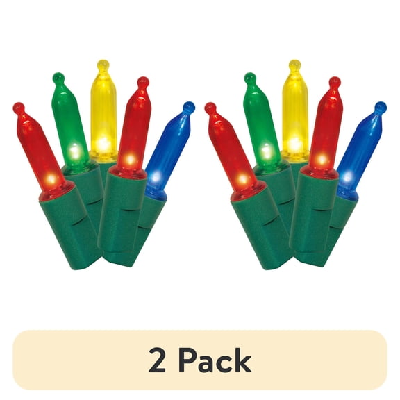 (2 pack) 50-Count Multicolor LED Mini Christmas Lights with Green Wire, 11', Holiday Time