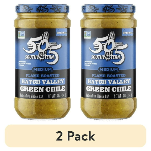 (2 pack) 505 Southwestern Flame-Roasted Hatch Green Chiles, 16 oz, Gluten-Free, All-Natural