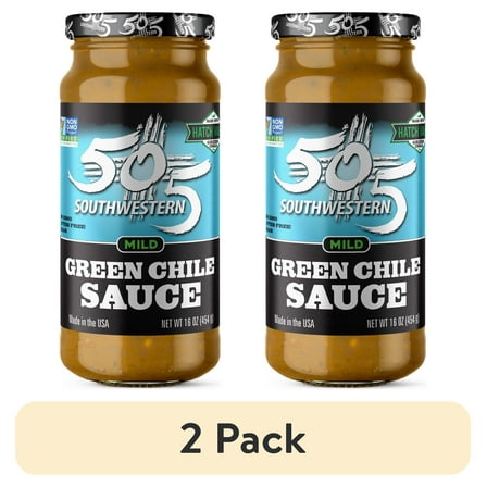 (2 pack) 505 Southwestern Mild Green Chile Sauce, Gluten-Free, Flame-Roasted, 16 oz Jar