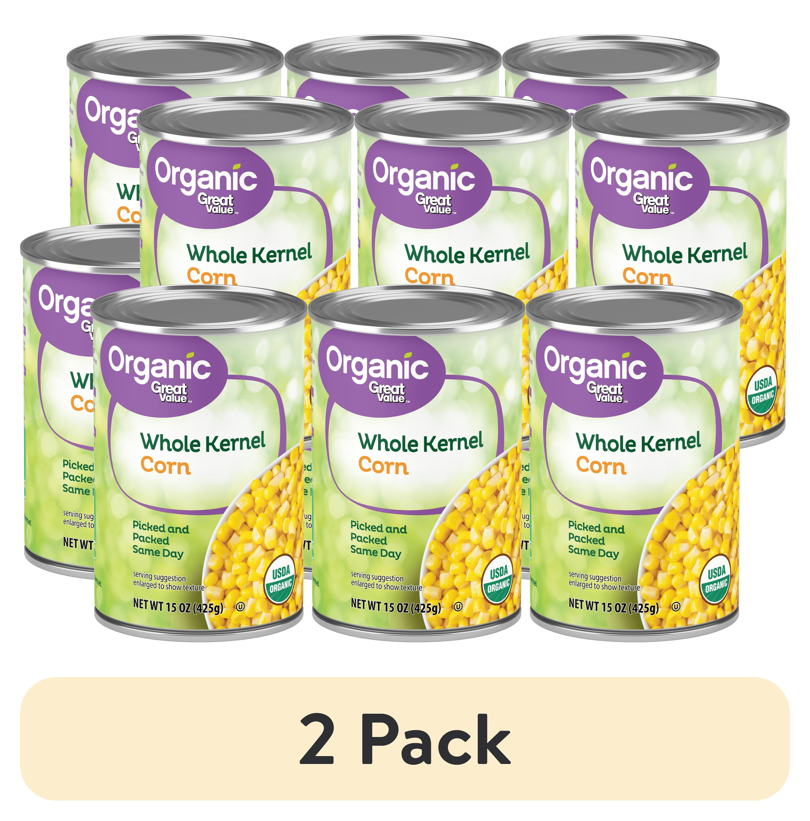 (2 pack) (6 Cans) Great Value Canned Organic Whole Kernel Corn, 15 oz