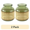 thumbnail image 1 of (2 pack) Home Decor Collection 6" Green Translucent Glass Indoor Tabletop Vase with Natural Rattan Caning Wrap, 1 of 12