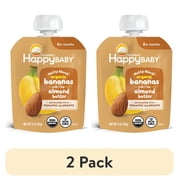 2 pack Happy Baby Organics Nutty Blends, Organic Bananas with Almond Butter Organic Baby Food Pouches, 6+ Months, 3 oz