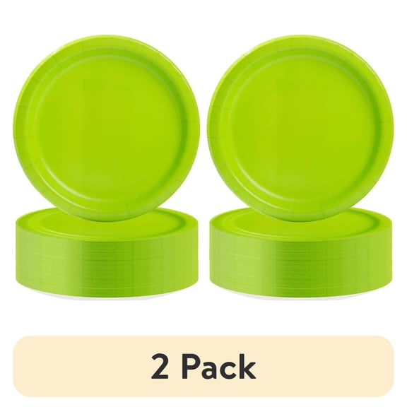 (2 pack) Neon Green Round 7" Paper Dessert Plates, 70 Count, by Way To Celebrate
