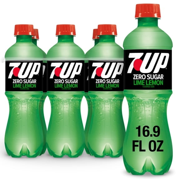 (2 pack) 7UP Caffeine Free Zero Sugar Lime Lemon Soda Pop, 16.9 fl oz, 6 Pack Bottles