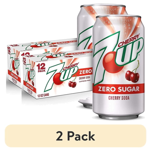 (2 pack) 7up Zero Cherry, 12 oz Can, 12 Units