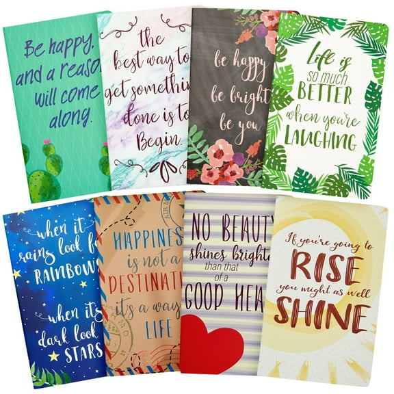 (2 pack) 8 Pack Inspirational Notebooks with Motivational Quotes Bulk, 5x8 Lined Journals for Women, Students, Appreciation Gifts, Friends, Teachers