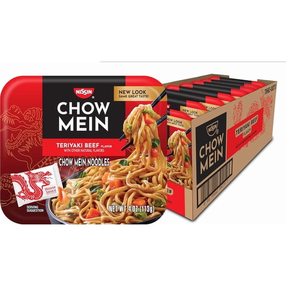 (2 pack) (8 Pack) Nissin Foods Chow Mein Instant Noodles, Teriyaki Beef Flavor, 4.0 oz Tray, Shelf-Stable